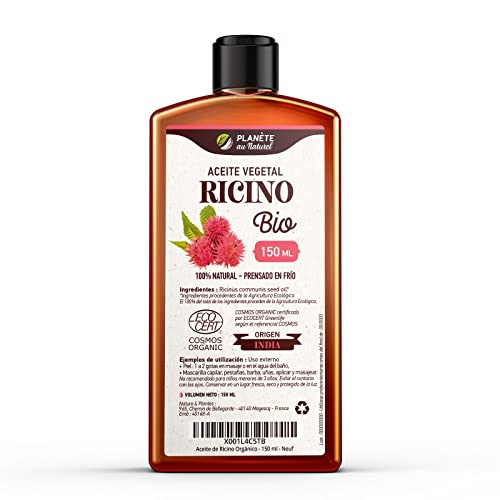 Aceite de Ricino Orgánico 150 ml - 100% Puro, Natural y Prensado en Frío - Certificado Cosmos Organic