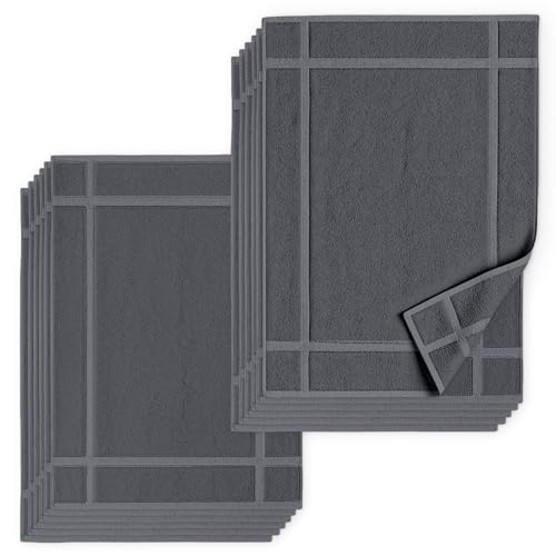 Pearl Linens 12 Pack Cotton Bath Mats for Bathroom, 20" X 30", Dark Grey