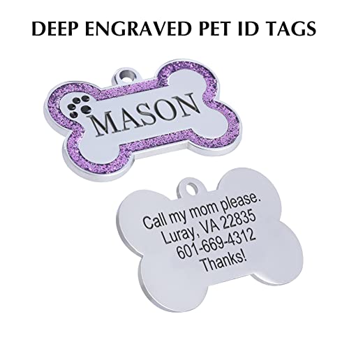 Personalized Stainless Steel Pet ID Tags with Glittery Bone Design - DEEP Engraved Dog Tags Engraved for Pets Customized with 5 Lines Dogs and Cats Pets - Image 4