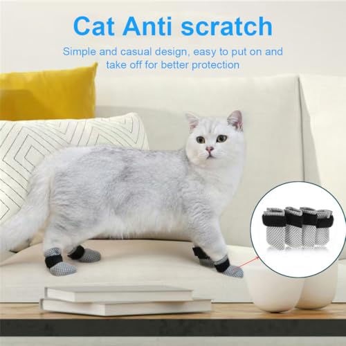 4 Stück Anti-Kratz-Katzenstiefel Verstellbare Katzenkrallenabdeckungen rutschfest Kleine Hundesocken socken für Katzen Netzstoff Hundeschuhe Katzenfäustlinge zum Schneiden von Nägeln Haustier Baden