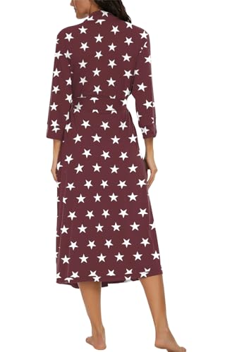 Image of VINTATRE Robes for Women Long Knit Bathrobe XS-4XL | 3 /4 Sleeve Bathrobes with Pockets, Stretchy and Lightweight Fabric, Inner Tie and Fixed Outer Matching Belt, Mid Calf Length