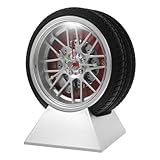JUMPLAWN Einzigartige Auto Reifen Tischuhr mit Stillem Quarzwerk und Stabilem Standfuß Dekorative Schreibtischuhr für Schlafzimmer Wohnzimmer und Büro Modernes Design für Präzise