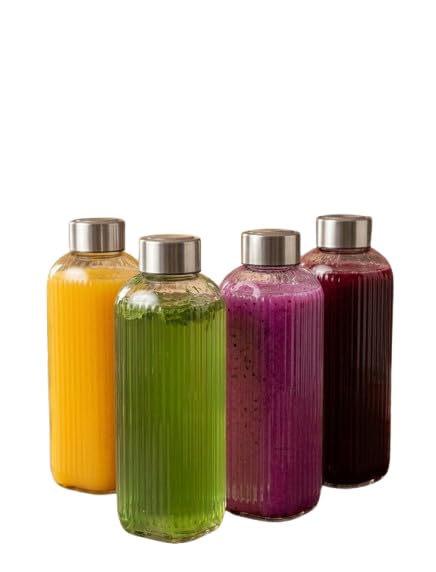 Image of CROCO JAR Wide Mouth Glass Water Bottle, 750 ML Strip Set of 4 | Leak-Proof Airtight Lid, Double Layer Stainless Steel Lid, For Water, Smoothie, Juices