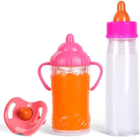 Aolso Magische Flasche,2 Stück Baby Puppe Milchfläschchen mit Schnuller,New Born Baby Puppe Zubehör,Simulierte Fütterung für Babypuppen - Flüssigkeit verschwindet beim Kippen