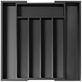 Besilord Organizador de cubiertos de cocina expandible, color negro, soporte ajustable para cubiertos, bandeja organizadora de cajones de bambú para cajón