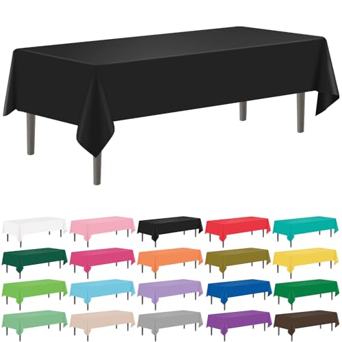 YSYJ 12 Pack Black 54 x 108 Inch Disposable Plastic Tablecloths Rectangular Table Cloth Plastic Table Cover for Parties