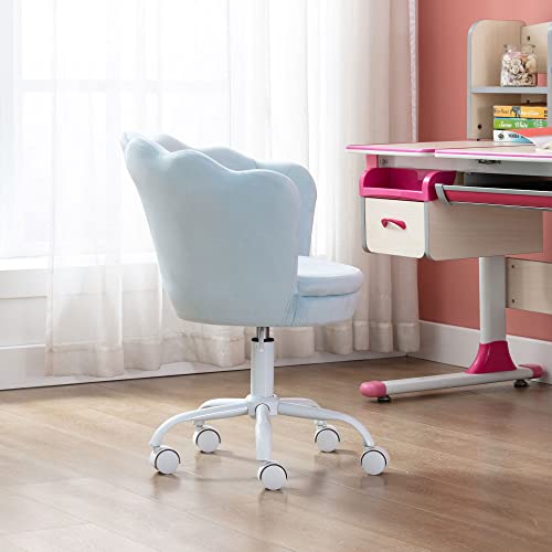 Dm Furniture Velvet Kids Desk Chair Cute Computer Chair Modern Upholstered Swivel Arm Chair Adjustable Rolling Vanity Chair For Bedroom Living Room Girls (Blue) #TOP6