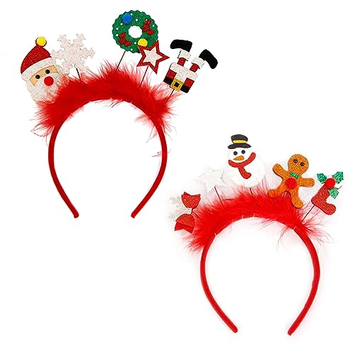 Fyearfly Paquete de 2 diademas de Navidad, cuernos de reno, piel roja, copo de nieve, diseños de pan de jengibre para niños y adultos