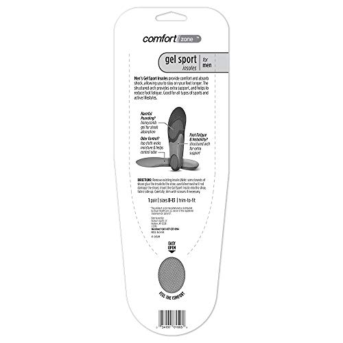Image of Comfort Zone Gel Sport Insoles Men's, 8-13 (Pack of 3)