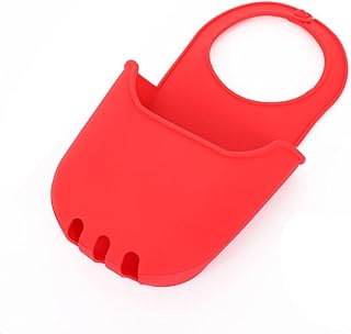 Jabonera de plástico de PVC plegable creativa suave para fregadero, bolsa de almacenamiento para grifo, soporte de esponja, fregadero con cierre a presión (rojo)