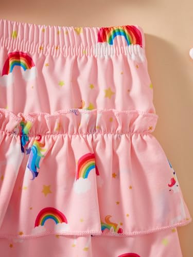 Image of Little Girls Skirt Set - 2 Piece Short Sleeve Top Shirred Tiered Skirt Outfit Girls Spring Summer Clothes 3-8 Years