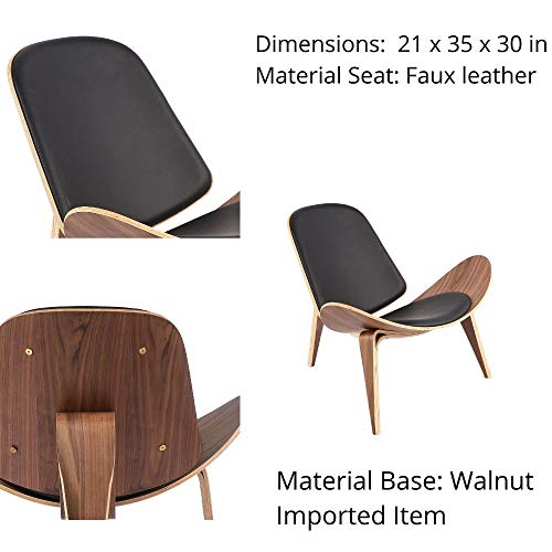 Plata Import Modern CH07 Shell Lounge Chair | Designer Replica Inspired by Hans Wegner | 3-Legged Plywood Frame | Black Faux Leather Accent Seating | for Living Room, Office, or Lounge Dรฉcor by Plata Import - Used condition - Image 6