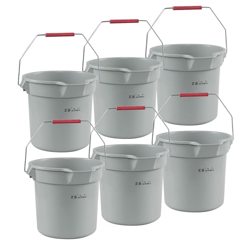 Kiddream 6 Pack 3.5 Gallon Utility Bucket with Handle, Cleaning Bucket with Pour Spout, Grey