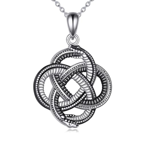 Collier viking homme pendentif nœud celtique et double serpent gothique en argent