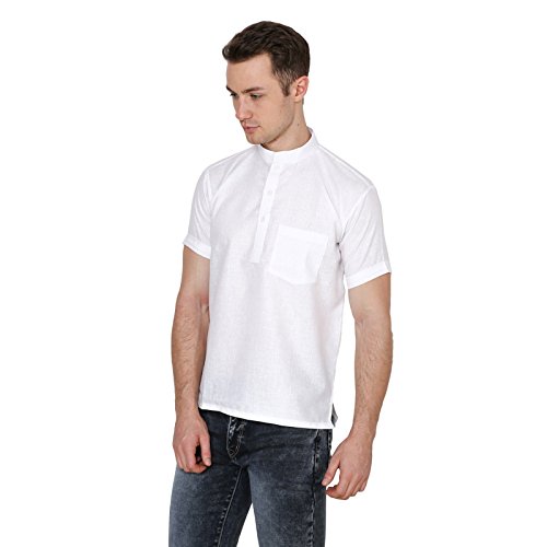Kurta corta de algodón puro Wondercraft negro tradicional indio con acabado sólido