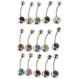 vreplrse Barra de ombligo de cristal acero inoxidable, hermosa joyería para el cuerpo con diamantes imitación, anillo único para ombligo para mujer, joyería piercing para mujer, anillo acero