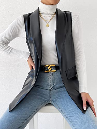 Milumia Women's Elegant Sleeveless Blazer Jackets Shawl Collar Open Front Vest Cardigan Leather Black Small #TOP5