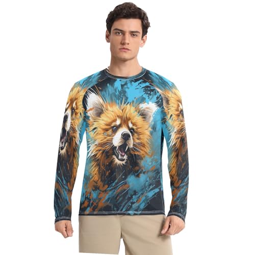 Rash guard homme bleu aquarelle panda rouge à col rond et manches longues