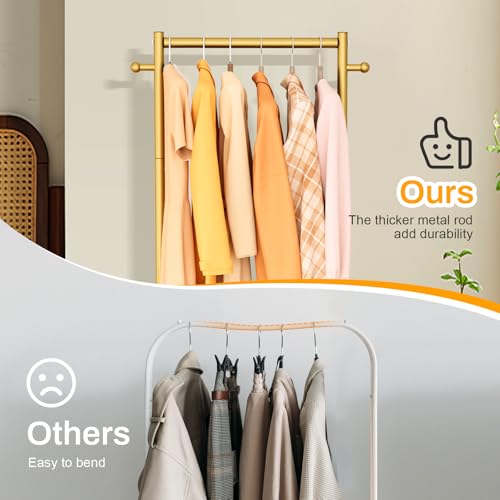 MISSLO Small Clothes Racks for Hanging Clothes Clothing Rack with Wheels 60" Garment Rack with Shelves Portable Rolling Wardrobe Rack for Small Space (Gold) by MISSLO - Used condition - Image 3