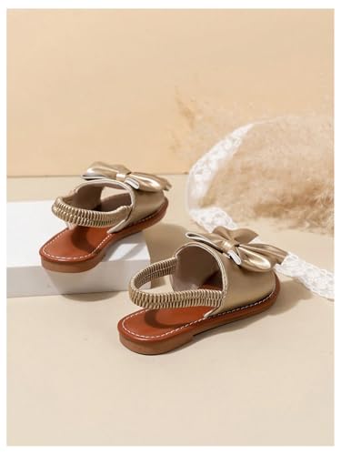 GORGLITTER Girl's Gold Bow Tie Flat Sandals Metallic Open Toe Ankle Strap Cute Slide Sandals Vacation Shoes4