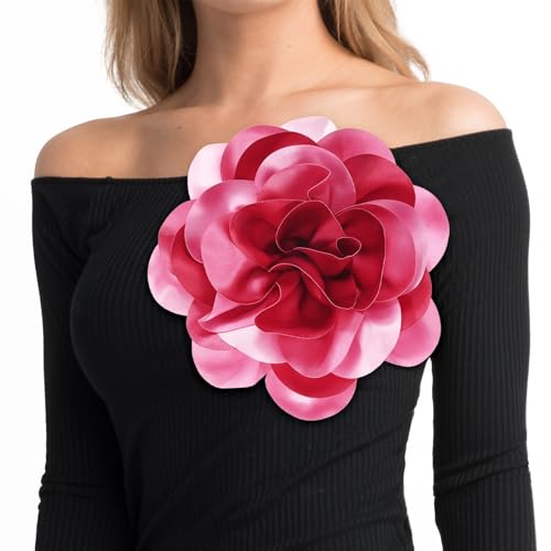 Image of M METERXITY Extra Large Rose Flower Brooches, Lapel Pins Dainty Satin Fabric Big Camellia Oversized Brooch Pin for Women