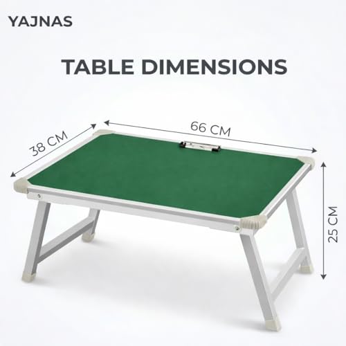 Image of YAJNAS Multipurpose Portable Green Chalkboard Study Laptop Table (15x26 Inch) | Height Adjustable Foldable Lap Desk & Bed Table for Kids, Home, Office, Online Classes & Learning | with Chalk & Duster