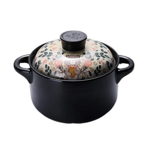 Cacerola de 2,5 l con tapa, olla sopera, olla pequeña de arcilla, olla de cerámica, redonda, de terracota, binaural, con tapa, ollas de cerámica, resistencia a altas