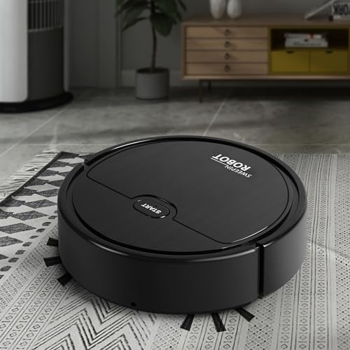Robot Vacuum Cleaner with Powerful Suction, Intelligent Sweeping Robot Automatic Robotic Vacuum Cleaner, Ultra Slim Quiet, Ideal for Pet Hair, Hard Floor, Low Carpet, Medium-Pile Carpets Black