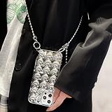 Reezaddin 3D Love Heart Plating Silver Phone Case Compatible with iPhone 13 Pro Max with Crossbody C