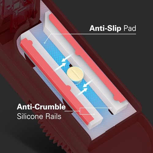 Image of ONE PIX Multiple Pill Cutter Splitter for Small and Tiny Pills, Accurate 1 /2 Tablet Splitter with Adjustable Bars & Hidden Blade, Safely Cuts Large Medication for Seniors & Pets, Red