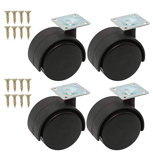 Homend 4Pack 2Inch Roulette en Nylon Noir Jumeau Roue pivotante avec 16 C'est pas vrai.360 Rotation de degré, ensemble de 4