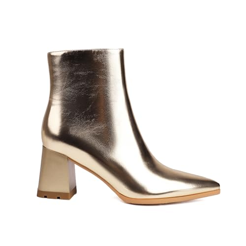 Women's Pointed Toe Boots Block Chunky Heel Ankle Booties2