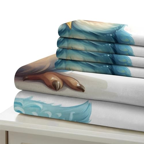 Housse de couette chouette lit double grand format anti-plis