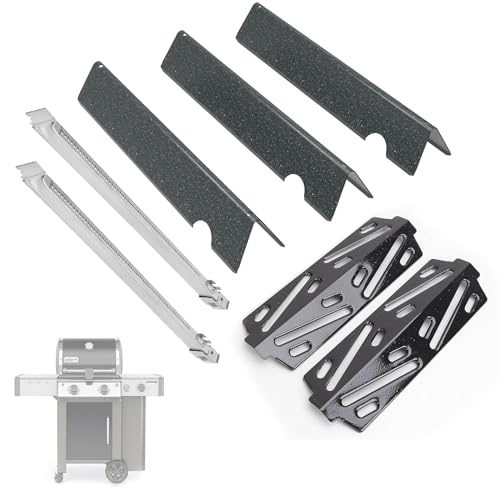 Image of SafBbcue Porcelain Flavorizer Bars & Burner Kit for Weber Genesis II 200 Series Grill | 3 porcelain bars, 2 heat deflectors, 2 SS burners. Fits Genesis II E /S-210 /240 LX. Restores even heat & flavor.