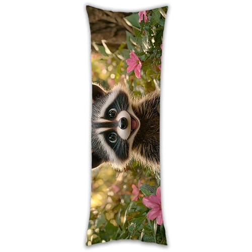 Almohada de Cuerpo Entero 50x140cm, Larga cojin Mapache Almohada Corporal, Dormir de Lado, Soporte Firme para Espalda y Caderas, Funda Transpirable, Funda de Terciopelo Extraíble, Mamá Regalo F-451