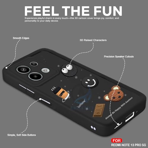 Image of AESTMO Back Case Cover for Redmi Note 13 Pro 5G Cover | Cute Fun Cartoon 3D Ball | Coffee Silicone Case | Full Body Protection | Camera Protection Back Cover for Redmi Note 13 Pro 5G (Black)