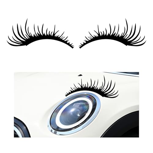 KVAEY 2 PCS Car Headlight Eyelash Stickers, Cute Fake Eyelashes Decal for Bumper Auto Body Window, Waterproof Reflective PET Charming Eyelash Sticker Funny Decor for Car SUV Truck (Black)