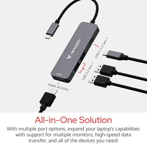 Image of Verbatim USB-C Essentials Multiport Hub - 4 Ports: (1) USB-A 2.0, (1) USB-A 3.0 /3.2 Gen 1, (1) USB-C 3.0 /3.2 Gen 1 with 4K HDMI and Up to 100W Power Delivery