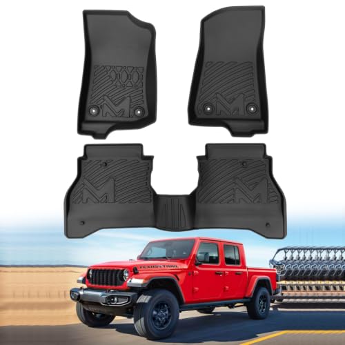 Image of Floor Mats & Floor Liner Custom for 2020-2026 Jeep Gladiator JT, TPE Automotive All Weather Cover Protection Waterproof Black Front & Rear Row Full Set Car Mats, 3PCS