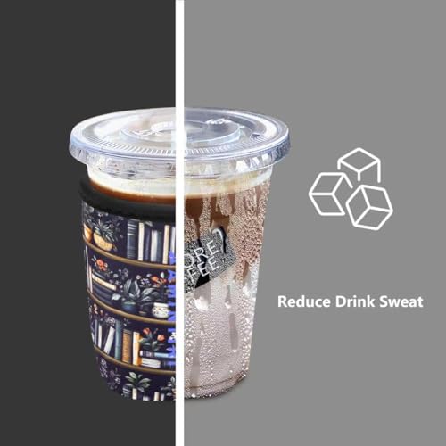 Image of 3 Pack Reusable Sleeve for Iced Coffee Cup, Coffee Neoprene Sleeve for Iced&Hot Drinks, Coffee Sleeve Compatible with Starbucks, Dunkin Coffee Cup. (Bookish Lover)