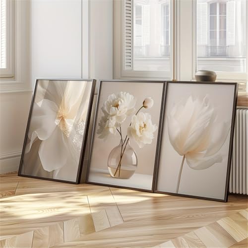 Images sur toile de qualité supérieure : l'élégance de l'art floral blanc et beige