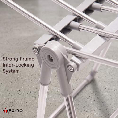 Image of TEX-RO Stainless Steel Clothes Drying Stand Foldable for Lightweight Clothes | Anti-Rust Cloth Dryer Stand for Bedroom, Balcony, Home, PG & Hostel | Compact Portable Clothes Hanging Rack
