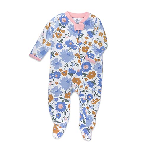 Honestbaby Baby Girls' Organic Cotton Footed Sleep & Play Pajamas, Painterly Floral Blue, Newborn #TOP5