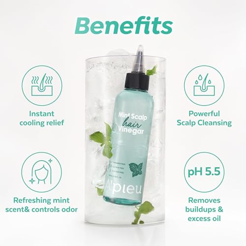 A'PIEU A’PIEU Mint Hair Vinegar Rinse for Cooling & Clarifying Scalp Care, Detox & Refreshing Treatment, Dandruff & Buildup Removal, Fresh Mint Scent, pH Balancing, Korean Haircare, 6.76 fl oz