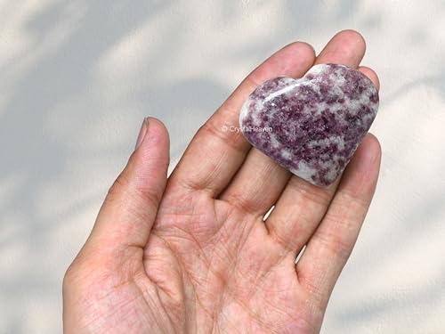 Image of Crystal Heaven Certified Lepidolite Crystal Heart Palm Pebbles Stones For Anxiety Stress Relief Massage - Aaa Grade Original Healing Gemstone Agate Heart Palm Stone For Yoga Meditation Spiritual