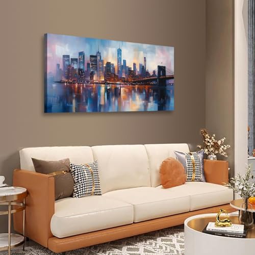 Image of Abstraction Pictures Canvas Wall Art for Living room Office Bedroom Wall Decor,City Wall Art Print Paintings Modern Blue Great bridge Artwork Waterproof Ready to Hang-20x40inch