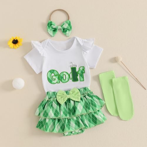 Baby Girl Summer Outfit Short Sleeve Golf Embroidery Romper Bloomers Tutu Skirt Socks Headband 4Pcs Outfits2