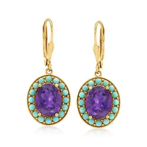 Ross-Simons Turquoise and 5.00 ct. t.w. Amethyst Drop Earrings in 18kt Gold Over Sterling
