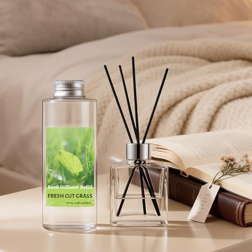 Image of STRN Reed Diffuser Oil Refill, Fresh Cut Grass Scented Diffuser Oil Refills with 6 Reed Sticks 200ML(6.8fl.oz), Room Fresheners, Long-Lasting Summer Fragrance for Living Room, Bedroom, Office