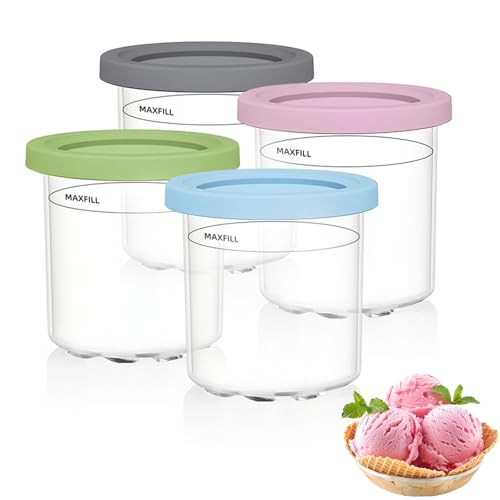 Comioke Lot de 4 Récipient pour Ninja Creami, Pot pour Ninja Swirl by Creami Compatible avec NC299AMZ, C300s, NC300, NC301, Machine à Glace Accessoires avec couvercles, Lave-Vaisselle, Sans BPA